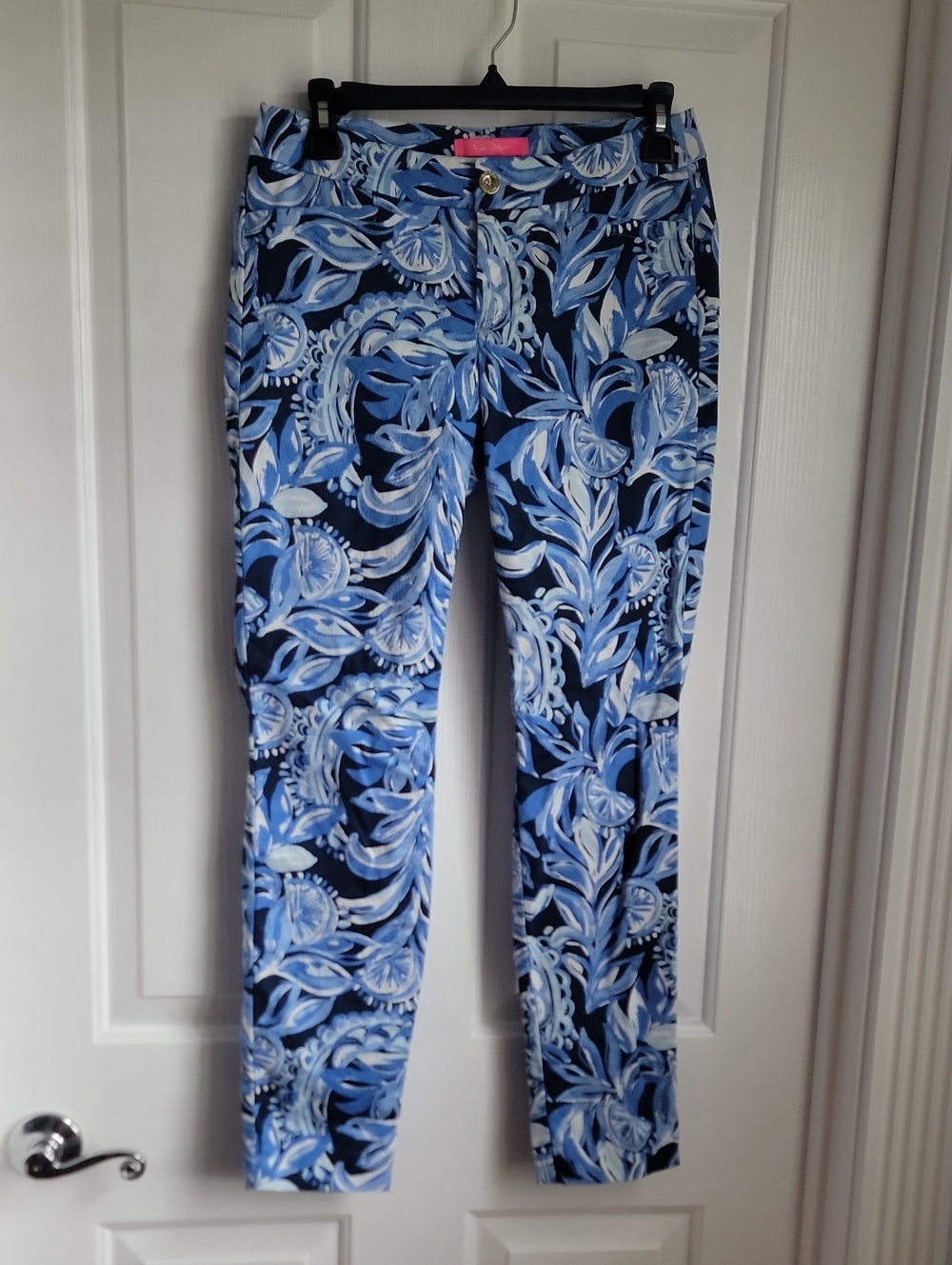 Lilly Pulitzer Blue and White Floral Skinny Pants Size 2